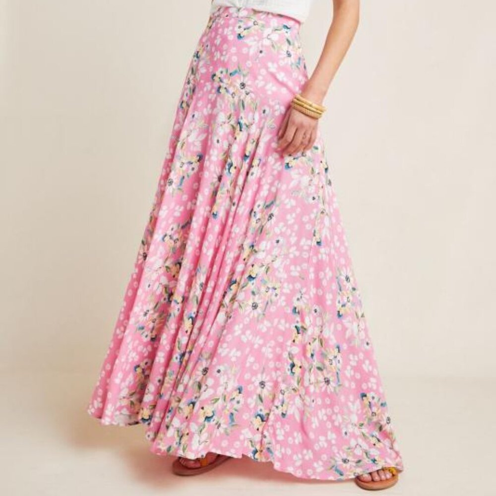 ANTHROPOLOGIE YUMI KIM ETTA MAXI SKIRT PINK FLORAL SIZE S PREOWNED